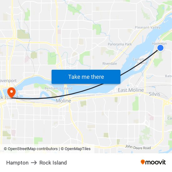 Hampton to Rock Island map