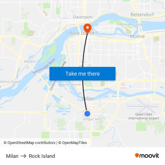 Milan to Rock Island map