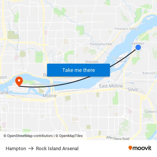 Hampton to Rock Island Arsenal map