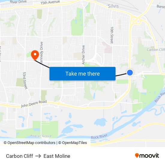 Carbon Cliff to East Moline map