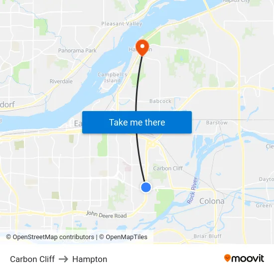 Carbon Cliff to Hampton map