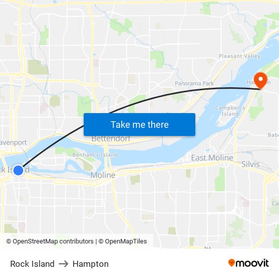 Rock Island to Hampton map