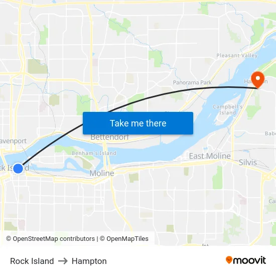 Rock Island to Hampton map