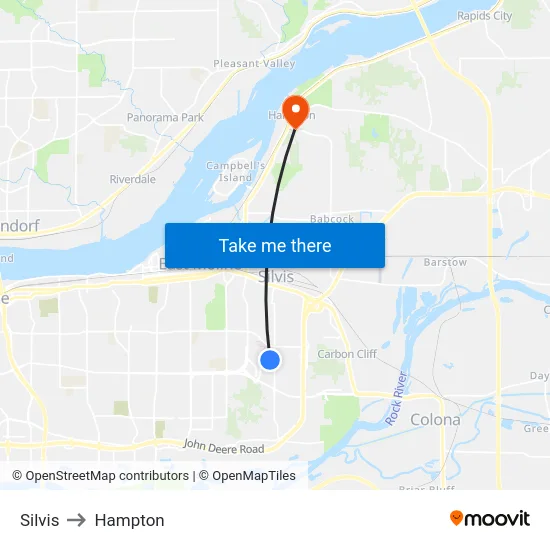 Silvis to Hampton map