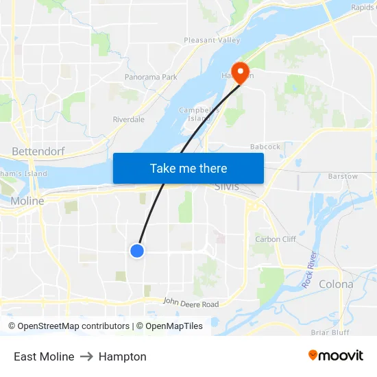 East Moline to Hampton map