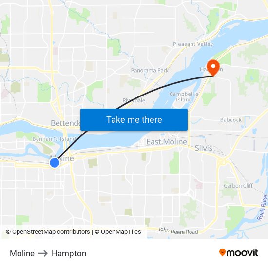 Moline to Hampton map