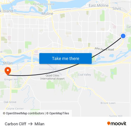 Carbon Cliff to Milan map