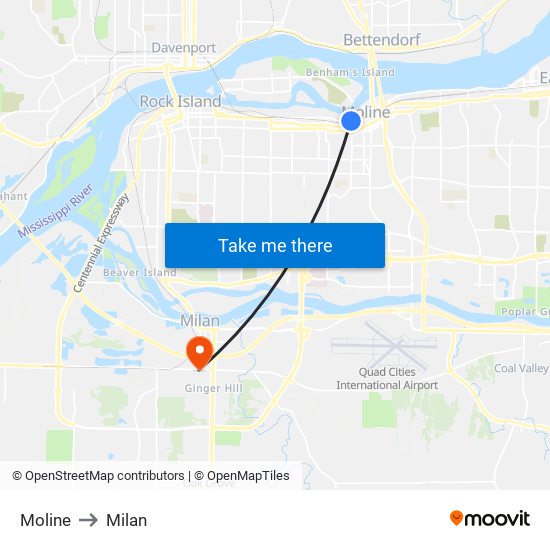 Moline to Milan map