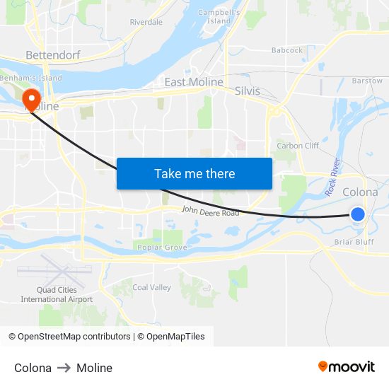 Colona to Moline map