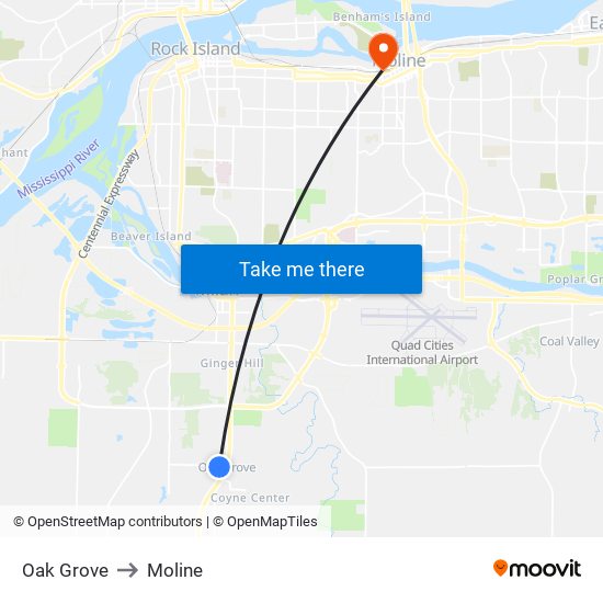 Oak Grove to Moline map