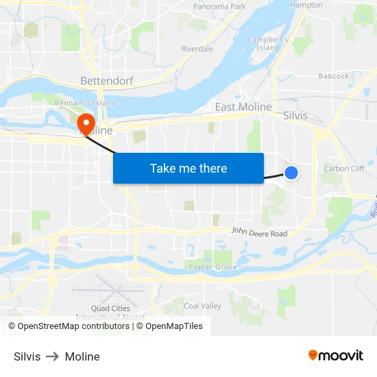 Silvis to Moline map