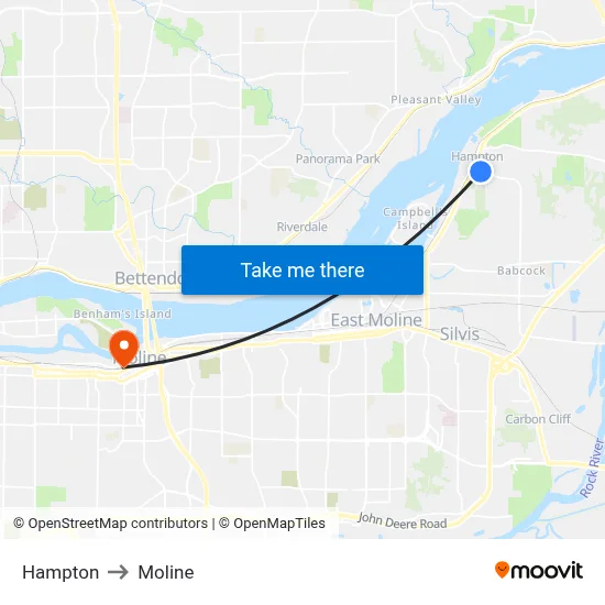 Hampton to Moline map