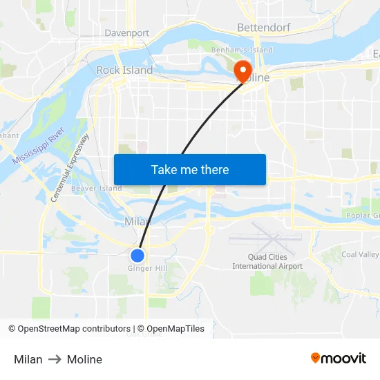 Milan to Moline map