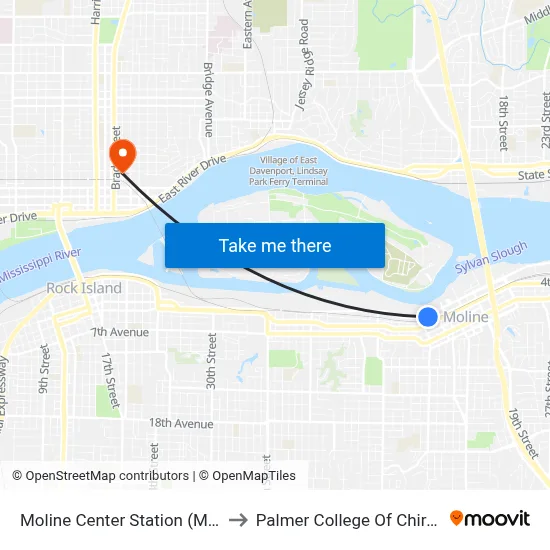 Moline Center Station (Metrolink) to Palmer College Of Chiropractic map