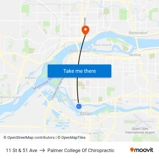 11 St & 51 Ave to Palmer College Of Chiropractic map
