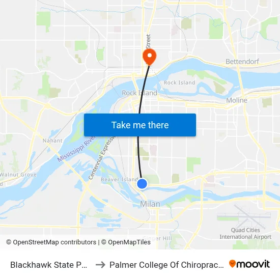 Blackhawk State Park to Palmer College Of Chiropractic map