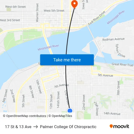 17 St & 13 Ave to Palmer College Of Chiropractic map