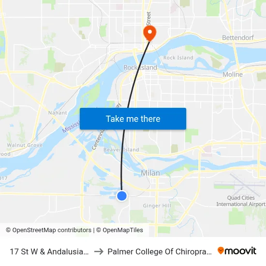 17 St W & Andalusia Rd to Palmer College Of Chiropractic map