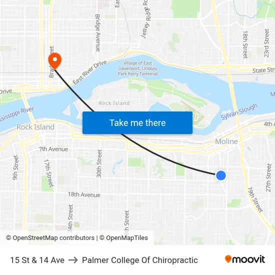15 St & 14 Ave to Palmer College Of Chiropractic map