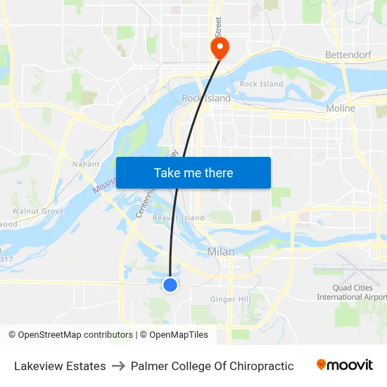 Lakeview Estates to Palmer College Of Chiropractic map