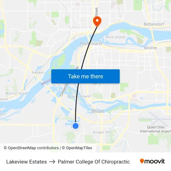 Lakeview Estates to Palmer College Of Chiropractic map