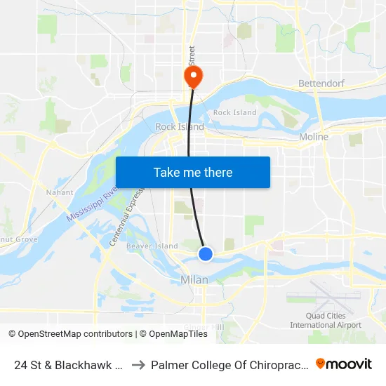 24 St & Blackhawk Rd to Palmer College Of Chiropractic map
