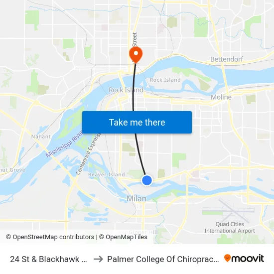 24 St & Blackhawk Rd to Palmer College Of Chiropractic map