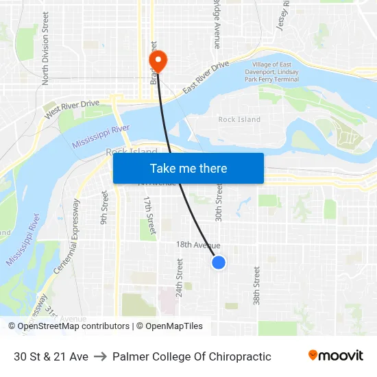 30 St & 21 Ave to Palmer College Of Chiropractic map