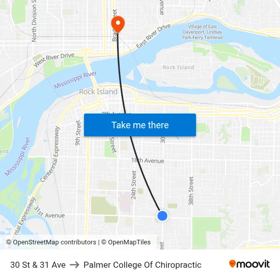 30 St & 31 Ave to Palmer College Of Chiropractic map