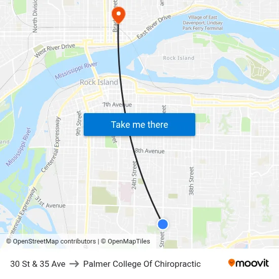 30 St & 35 Ave to Palmer College Of Chiropractic map