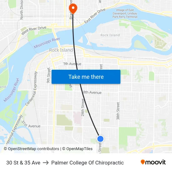 30 St & 35 Ave to Palmer College Of Chiropractic map