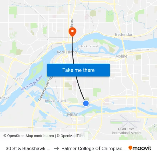30 St & Blackhawk Rd to Palmer College Of Chiropractic map