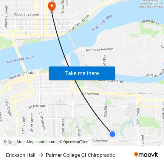 Erickson Hall to Palmer College Of Chiropractic map