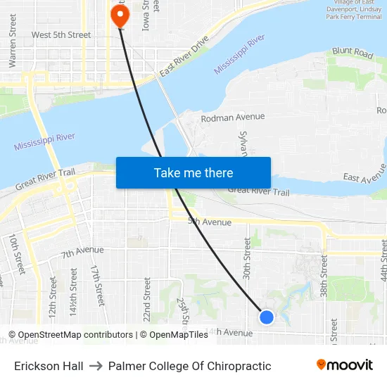 Erickson Hall to Palmer College Of Chiropractic map