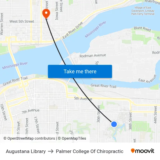 Augustana Library to Palmer College Of Chiropractic map