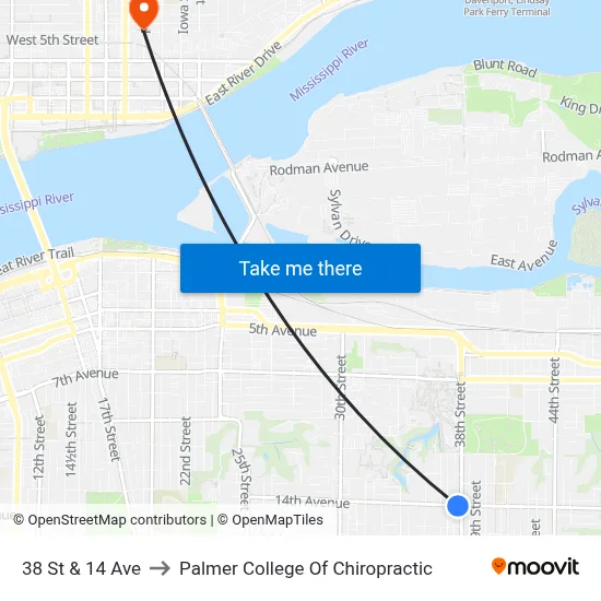 38 St & 14 Ave to Palmer College Of Chiropractic map