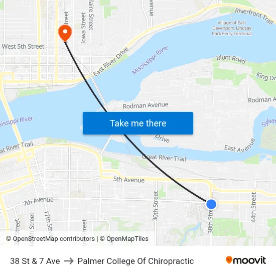 38 St & 7 Ave to Palmer College Of Chiropractic map