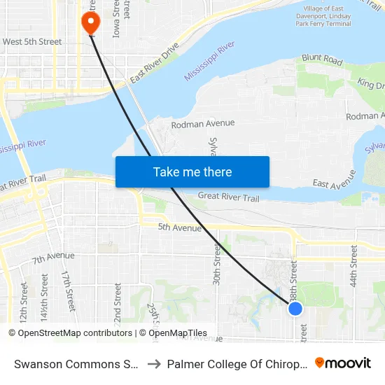 Swanson Commons Shelter to Palmer College Of Chiropractic map
