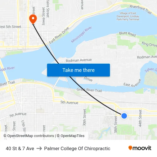 40 St & 7 Ave to Palmer College Of Chiropractic map