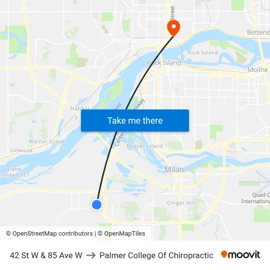 42 St W & 85 Ave W to Palmer College Of Chiropractic map