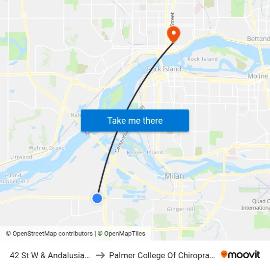 42 St W & Andalusia Rd to Palmer College Of Chiropractic map