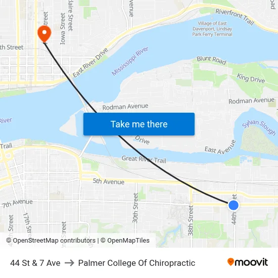 44 St & 7 Ave to Palmer College Of Chiropractic map