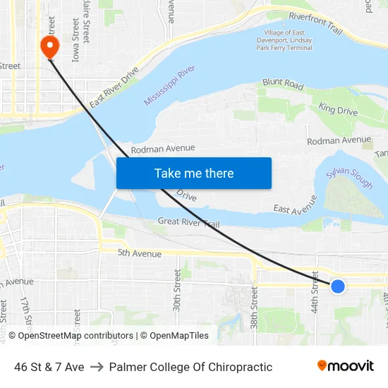 46 St & 7 Ave to Palmer College Of Chiropractic map