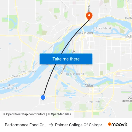 Performance Food Group to Palmer College Of Chiropractic map