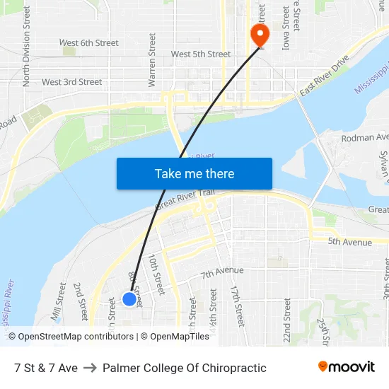 7 St & 7 Ave to Palmer College Of Chiropractic map