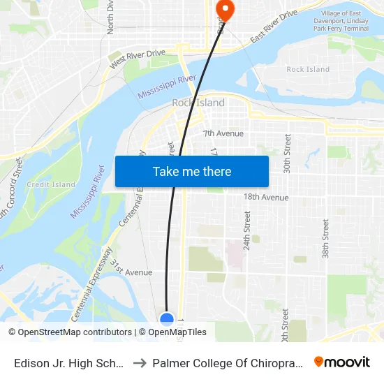 Edison Jr. High School to Palmer College Of Chiropractic map