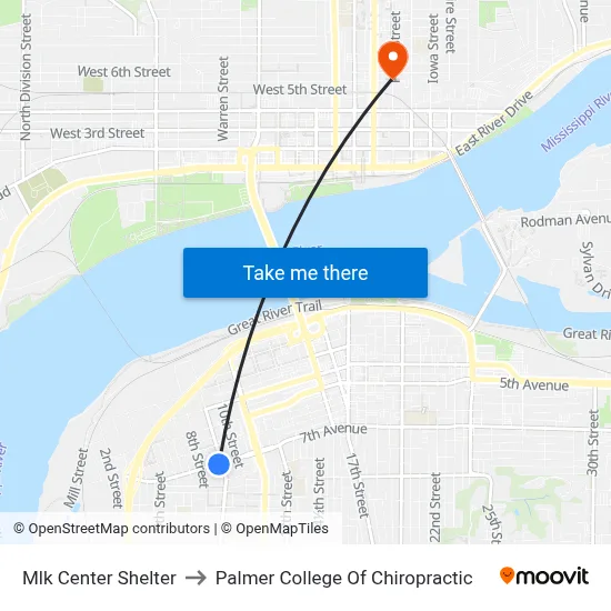 Mlk Center Shelter to Palmer College Of Chiropractic map