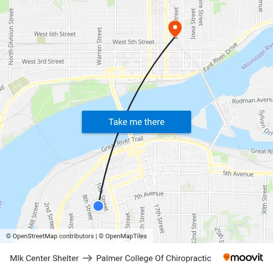 Mlk Center Shelter to Palmer College Of Chiropractic map