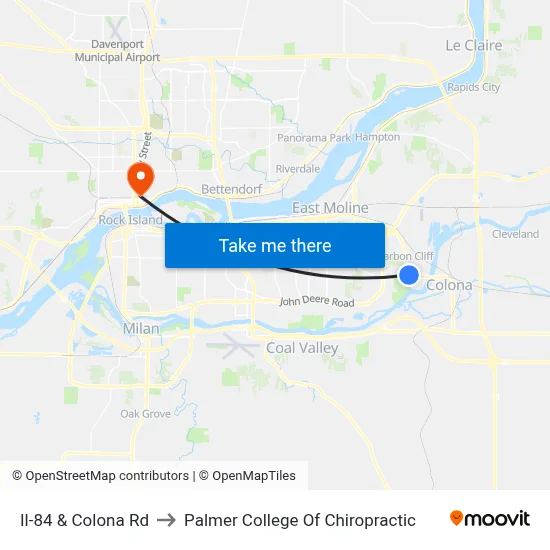 Il-84 & Colona Rd to Palmer College Of Chiropractic map