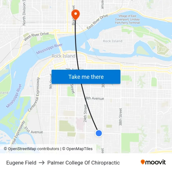 Eugene Field to Palmer College Of Chiropractic map